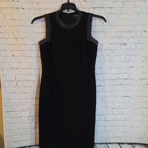 Lauren Ralph‎ Lauren Black and 100% Leather Trim Midi Dress
